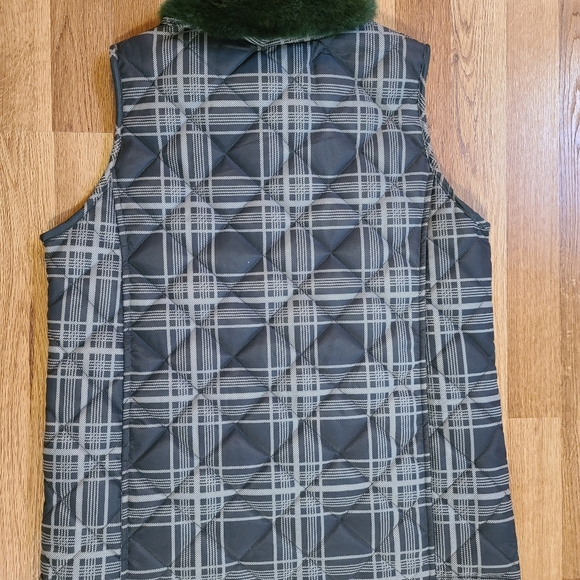 Vintage Debbie Morgan Plaid Quilted Puffer Vest With Faux Fur Collar, Size S - Picture 2 of 6
